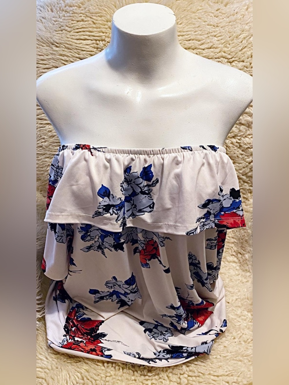 Ricki's White Off-Shoulder Blouse with Blue & Red Floral Print